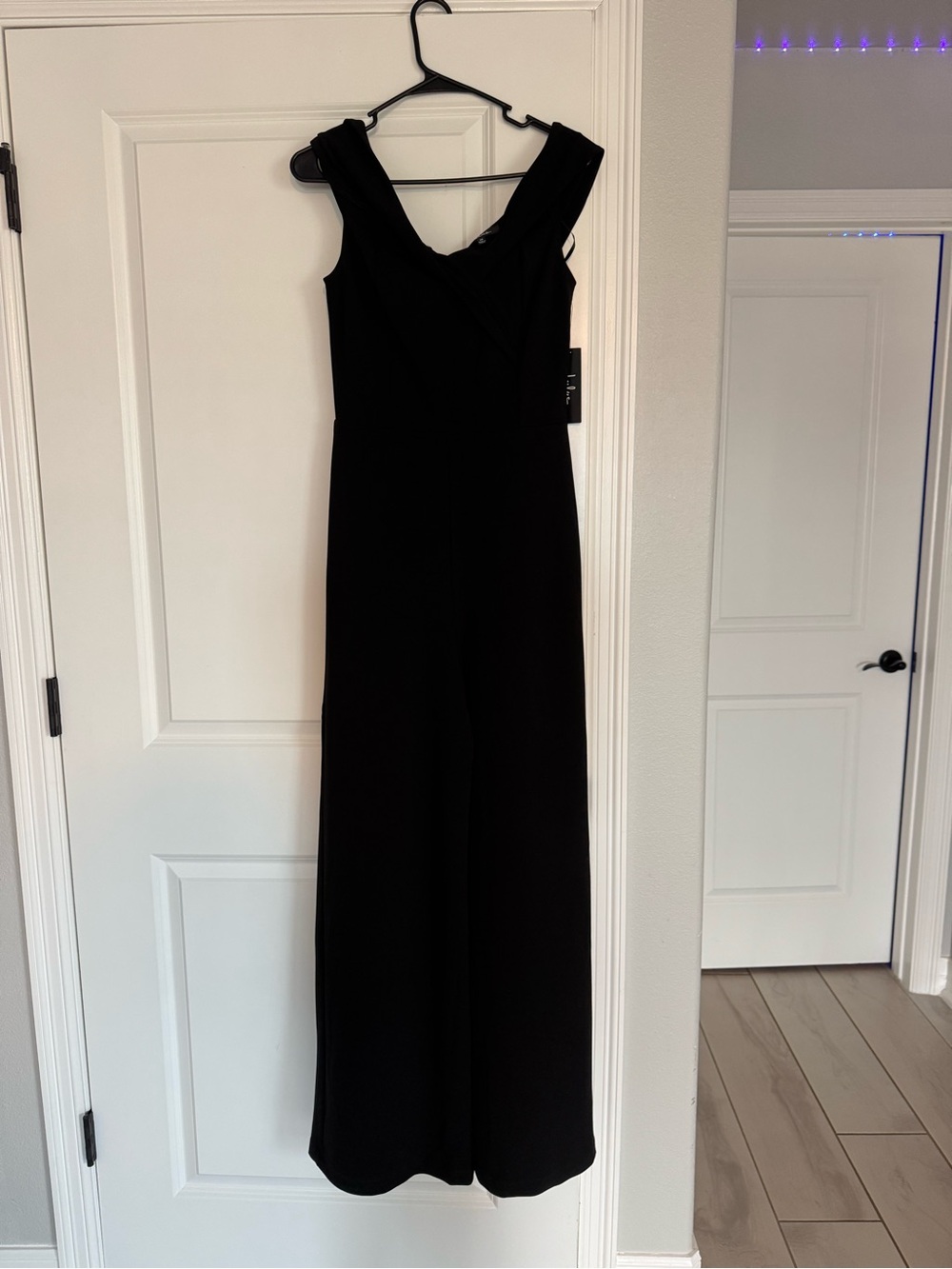 Lulu's Black Cross-Front off the shoulder Wide Leg Jumpsuit - Picture 2 of 7